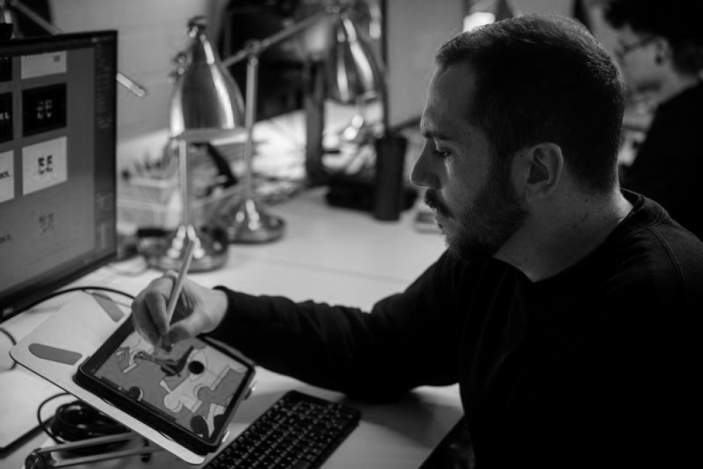 Artist working with tablet